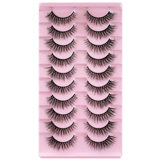 False Eyelashes 10 Pairs 3D Natural Wispy Lashes Cat Eye Lashes Mink Lashes Fluffy Thick and Soft Lashes (W55), Black