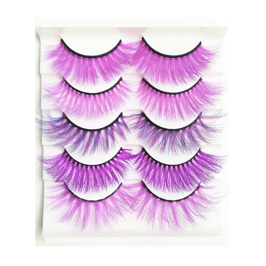 Purple Lashes Colorful Eyelashes Halloween Easter Faux Mink Eyelashes Colored False Eye Lashes Long Dramatic Party Fake Eyelashes Makeup Tools Costume Eye Lashes Extensions(Mq305-Purple)