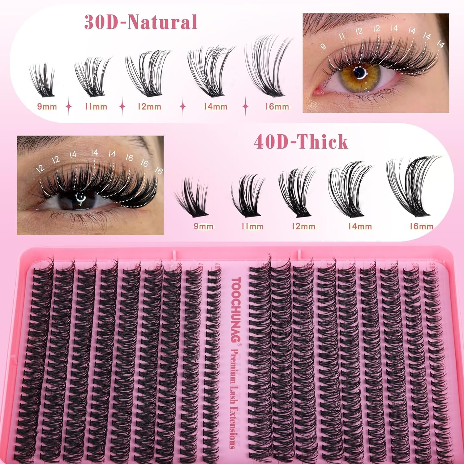 Lash Clusters 432Pcs Wispy Individual Lashes Clusters 30D+40D Cluster Eyelashes Extensions 9-16Mm D Curly Eyelash Clusters for DIY Natural Lash Extension at Home