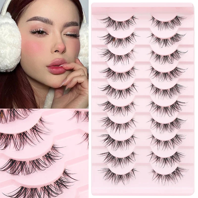 Cat Eye Lashes 10Pairs False Eyelashes Natural Eyelashes Anime Winged Clear Band Lashes Fake Eyelash Manga Lashes Makeup