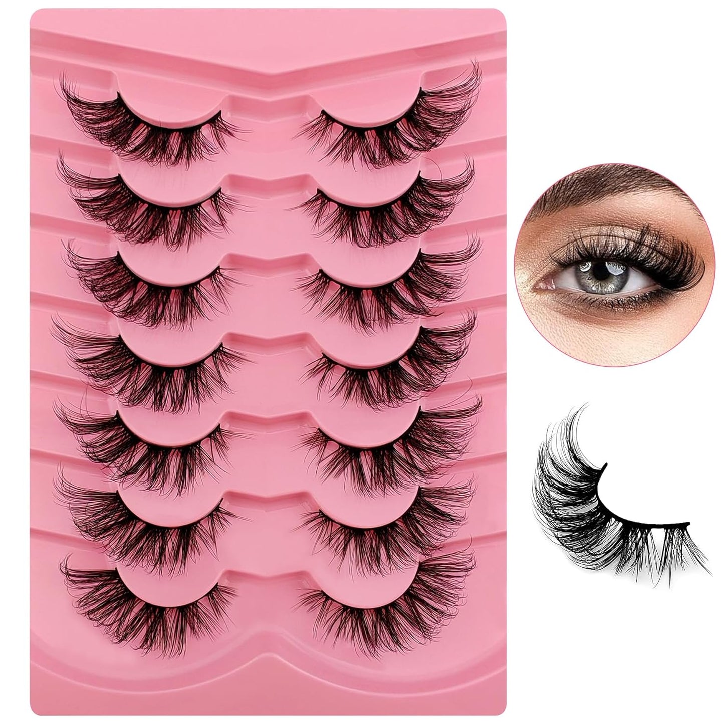 Fox Eye Lashes Flu-Ffy 22Mm Cat-Eye Lashes Curly Volume Eyelashes Faux Mink Lashes That Look like Extensions Lashes Wispy False Eyelashes Natural Look 7 Pairs Pack(Fxd2)