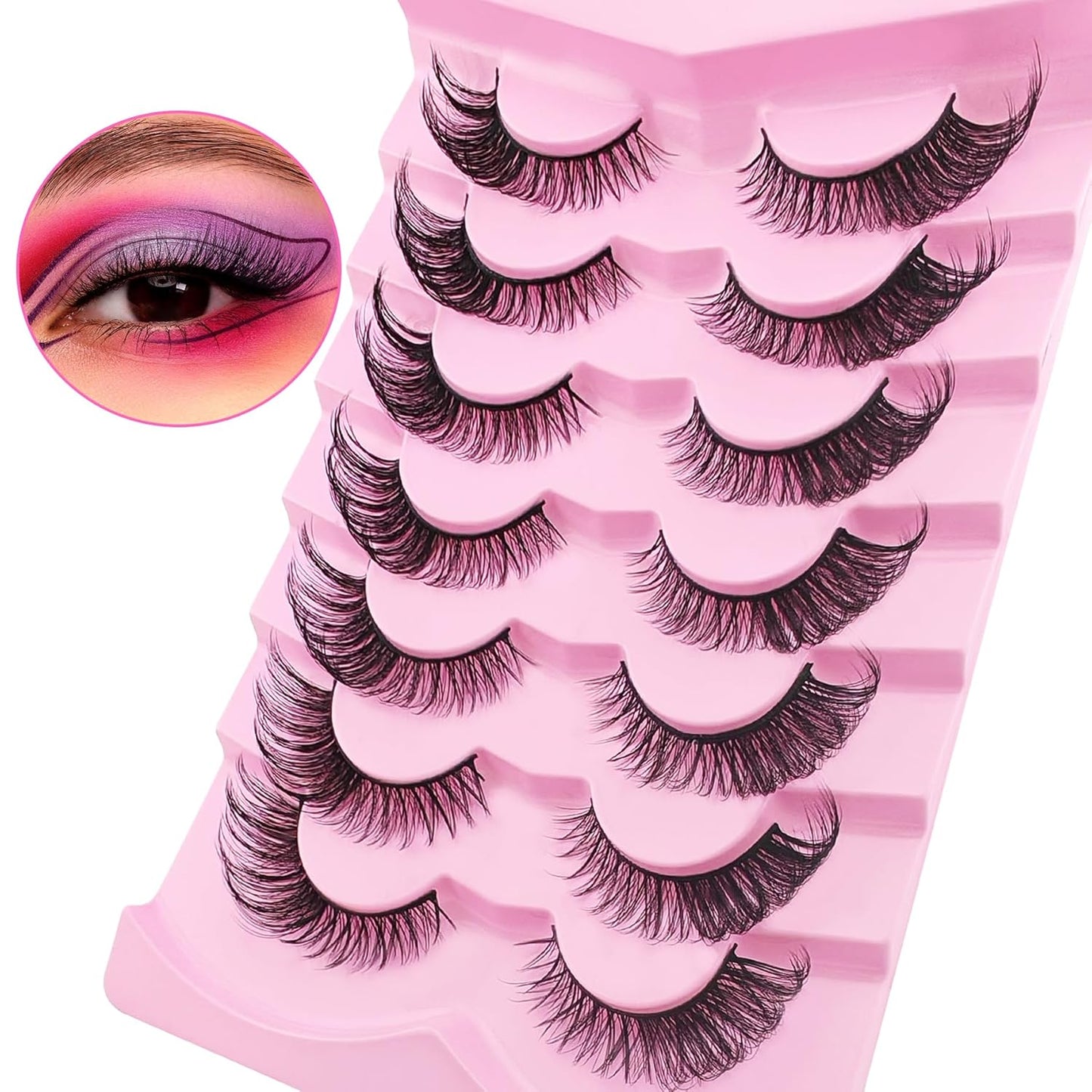 7 Pairs Fox Eye Lashes Flu-Ffy 20Mm Cat-Eye Lashes Curly Volume Eyelashes Faux Mink Lashes That Look like Extensions Lashes Wispy False Eyelashes Natural Look(Fox-16)