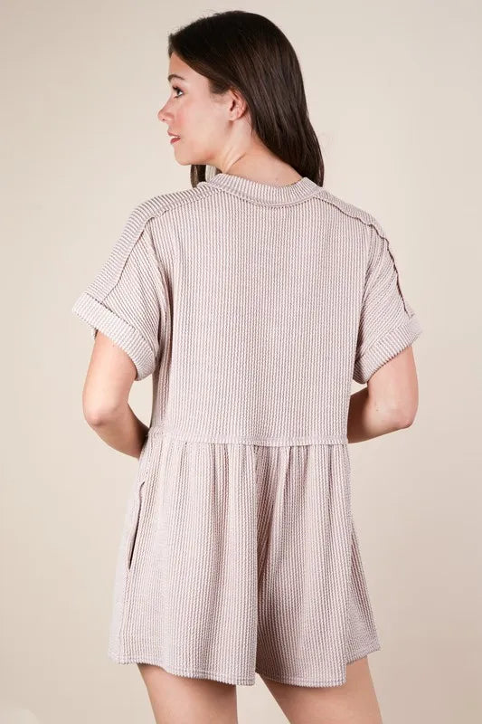 VERY J Two Tone Ribbed Knit Comfy Casual Romper