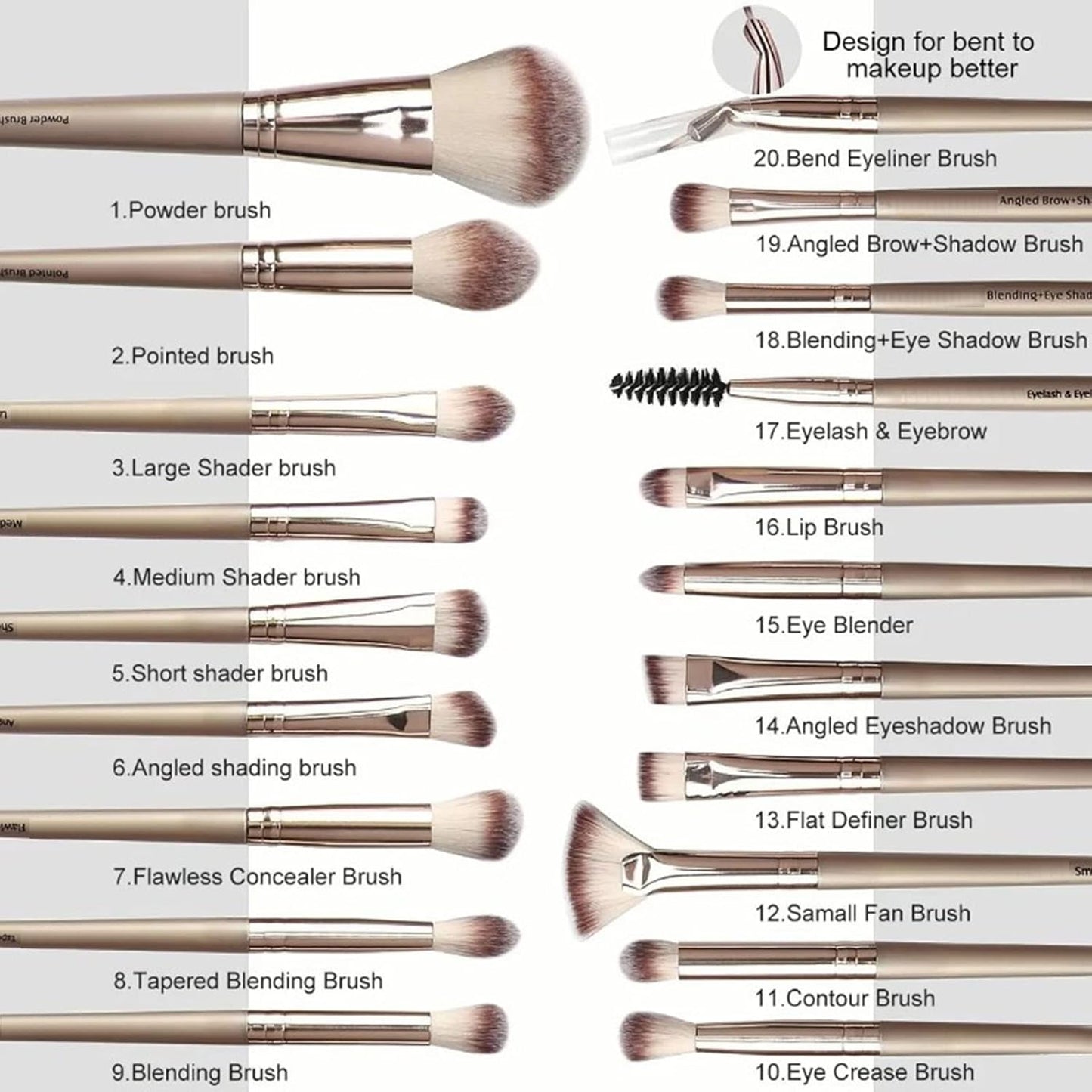 Travel Makeup Brush Set, 20Pcs Makeup Brushes, Concealers Eye Shadows Makeup Brushes Set,Coffee Brown Soft Skin Friendly Delicate Makeup Brush Full Set Beauty To,Brush Eye Makeup Tool
