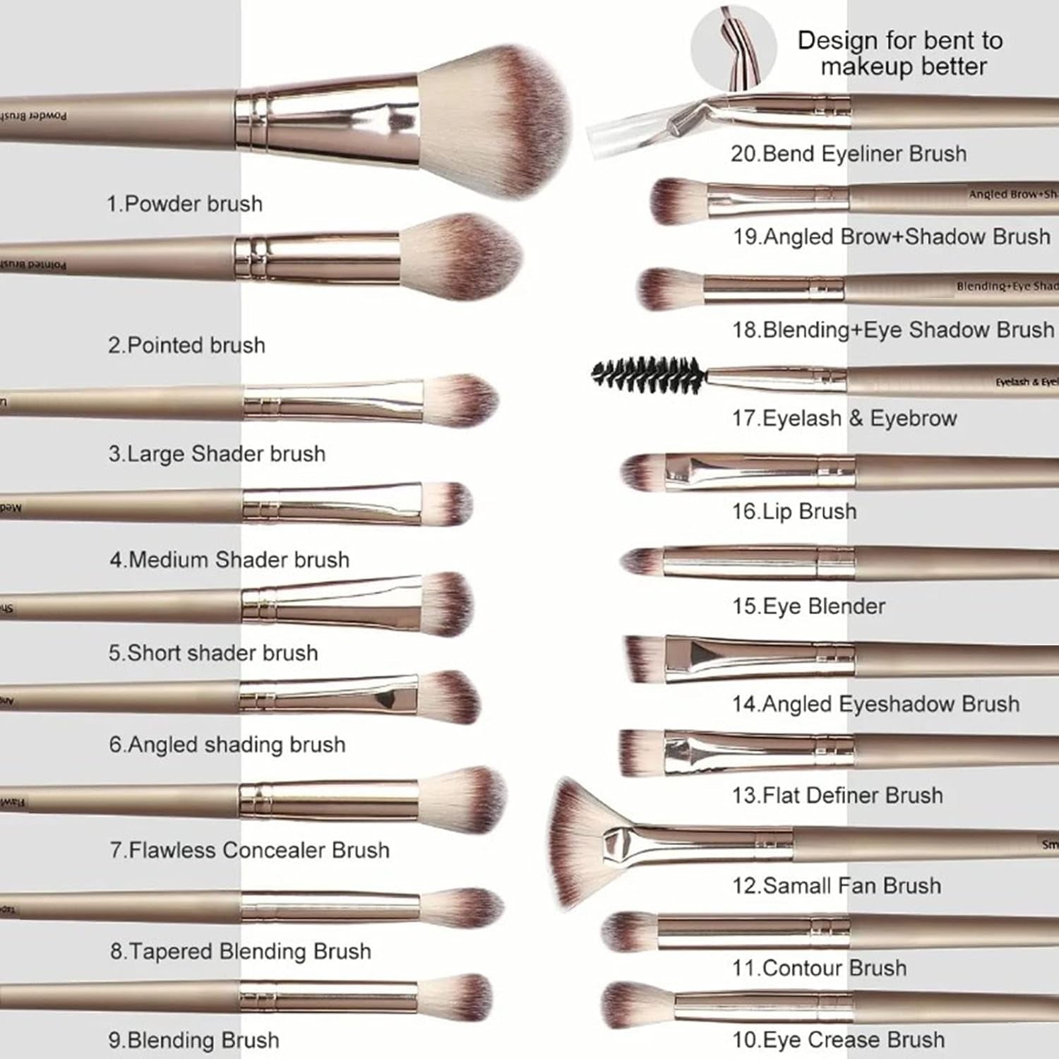 Travel Makeup Brush Set, 20Pcs Makeup Brushes, Concealers Eye Shadows Makeup Brushes Set,Coffee Brown Soft Skin Friendly Delicate Makeup Brush Full Set Beauty To,Brush Eye Makeup Tool