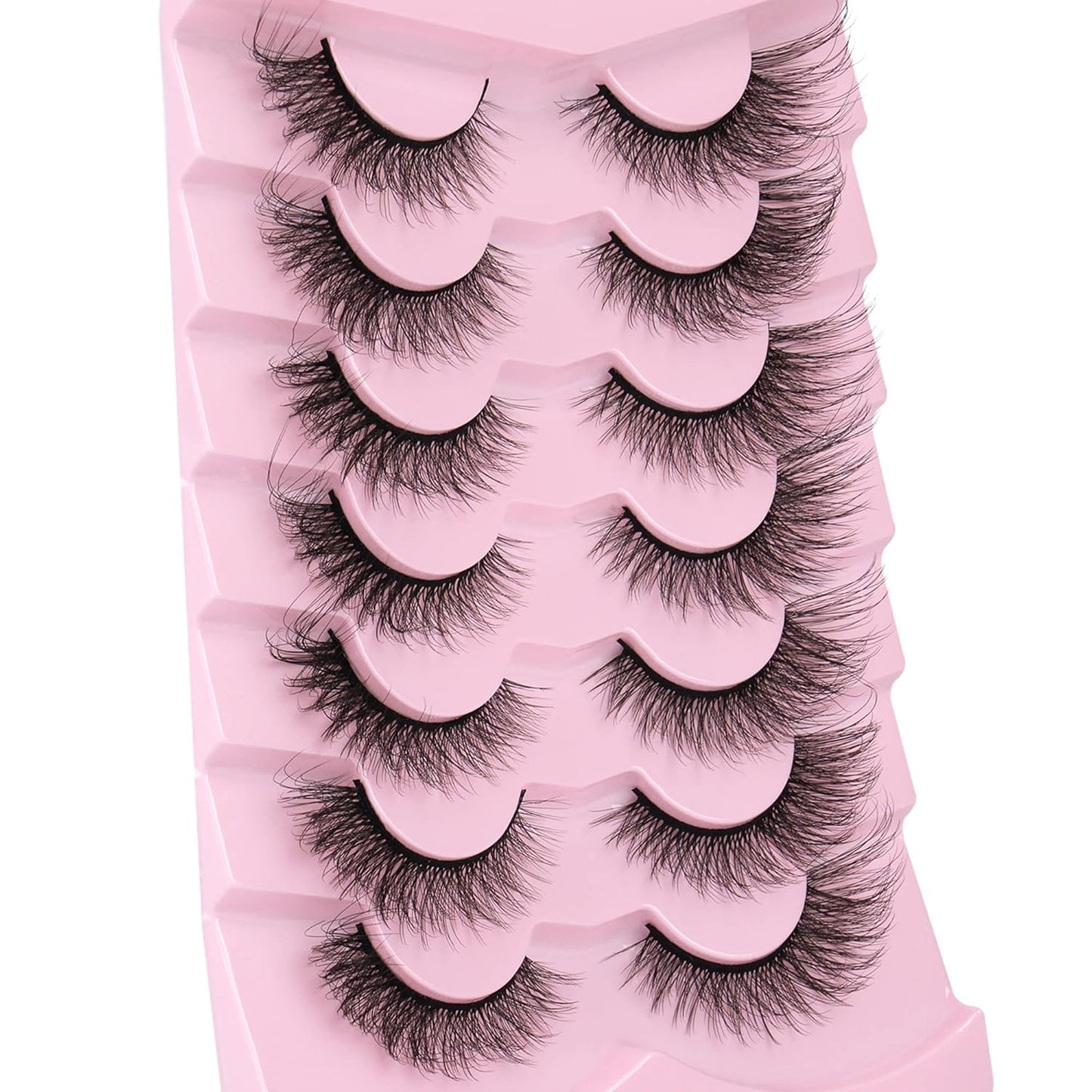 Cat Eye Lashes Natural Look Fluffy Wispy False Eyelashes Pack 20MM 3D Mink Lashes Fluffy Natural False Lashes 7 Pairs by