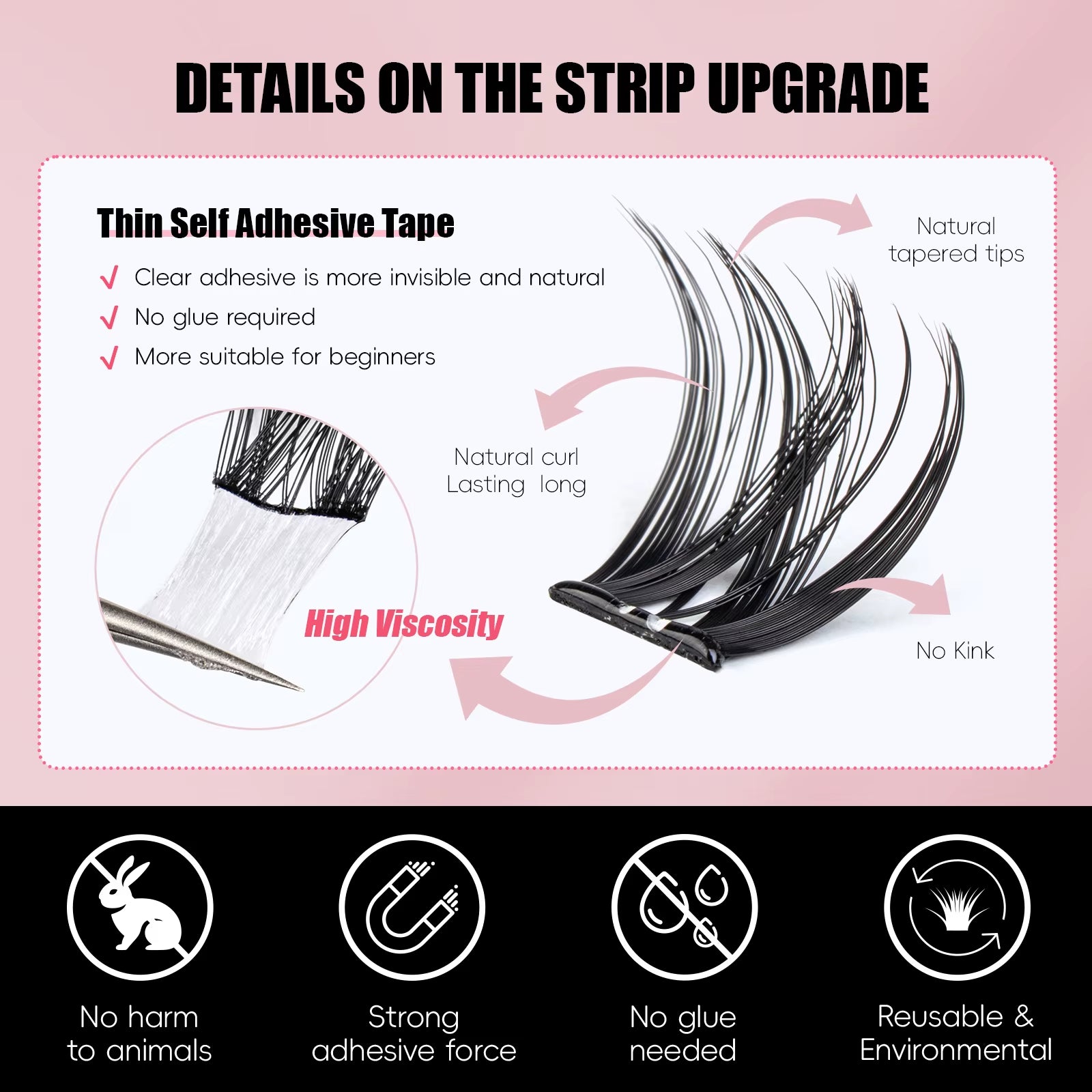 Self Adhesive Cluster Lashes Press on No Glue Needed Segmented Eyelashes Reusable DIY Individual Eyelash Extension