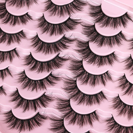 Eyelashes Natural Look Faux Mink Lashes 3D False Eyelashes Wispy Cat Eye Lashes Pack Strip Lashes by