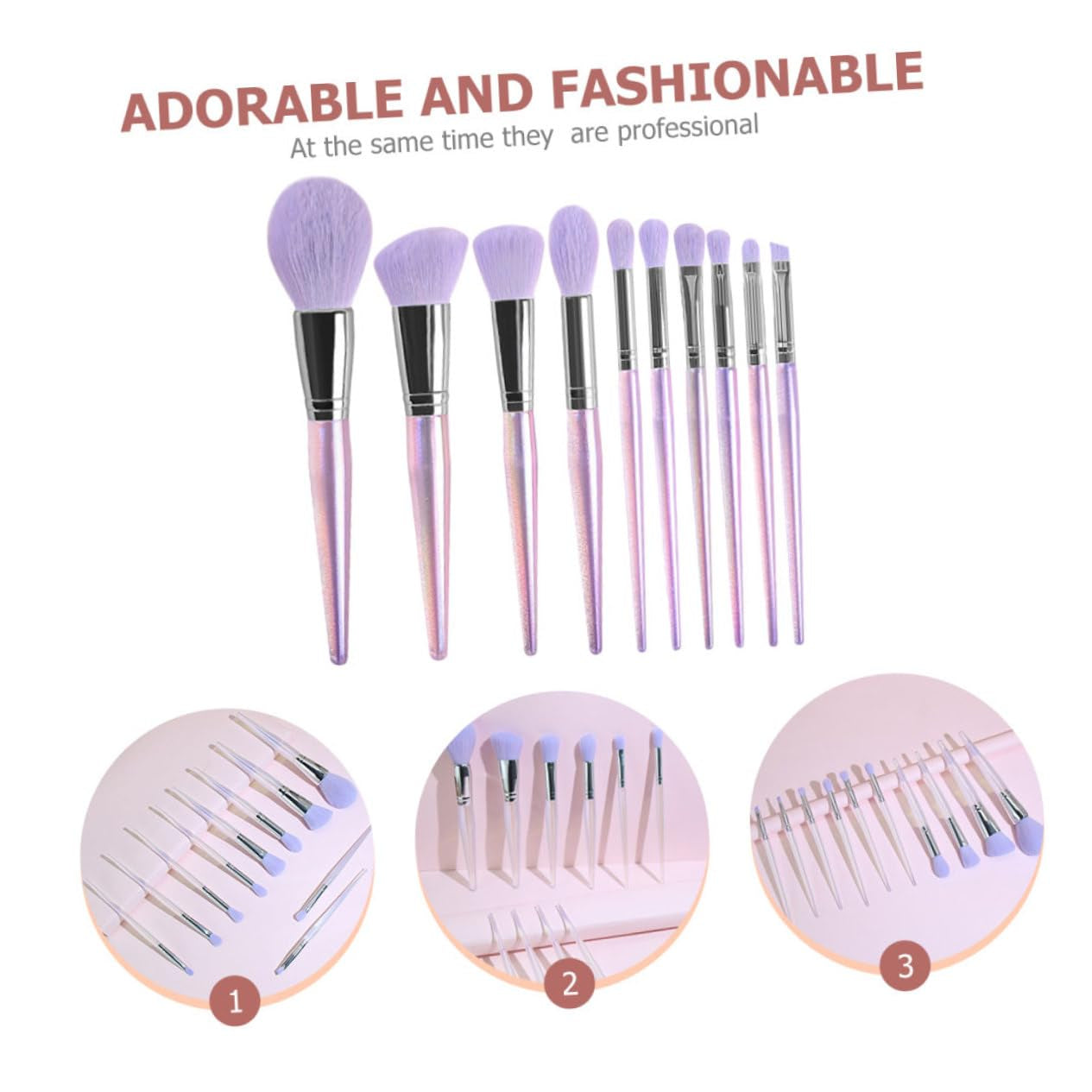 Complete Women'S Makeup Brush Set 10Pcs Amethyst Makeup Brushes for Daily Use Travel and Professional Application
