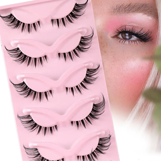 5 Pairs 3D Winged End Eye Elongated Eyelashes Transparent Stems Cat Eye Lashes Fox Eye False Eyelashes Manga Lashes