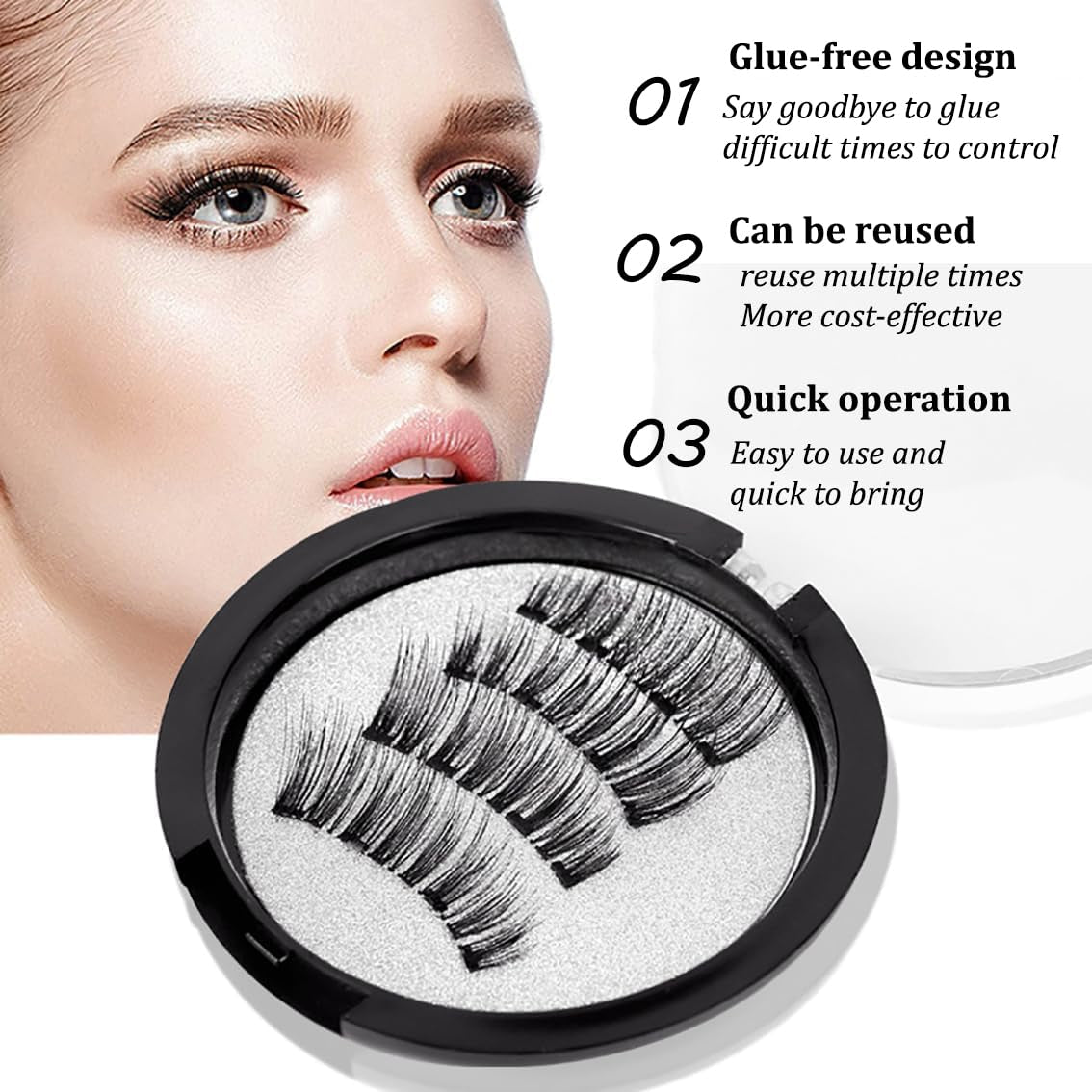 Magnetic Eyelashes Kit, Natural Cat Eye Lashes With, Reusable Magnetic Eyelashes,No Glue Needed Eyelashes with Magnets, Easy to Wear and Remove for All-Day Comfort (Fuller)