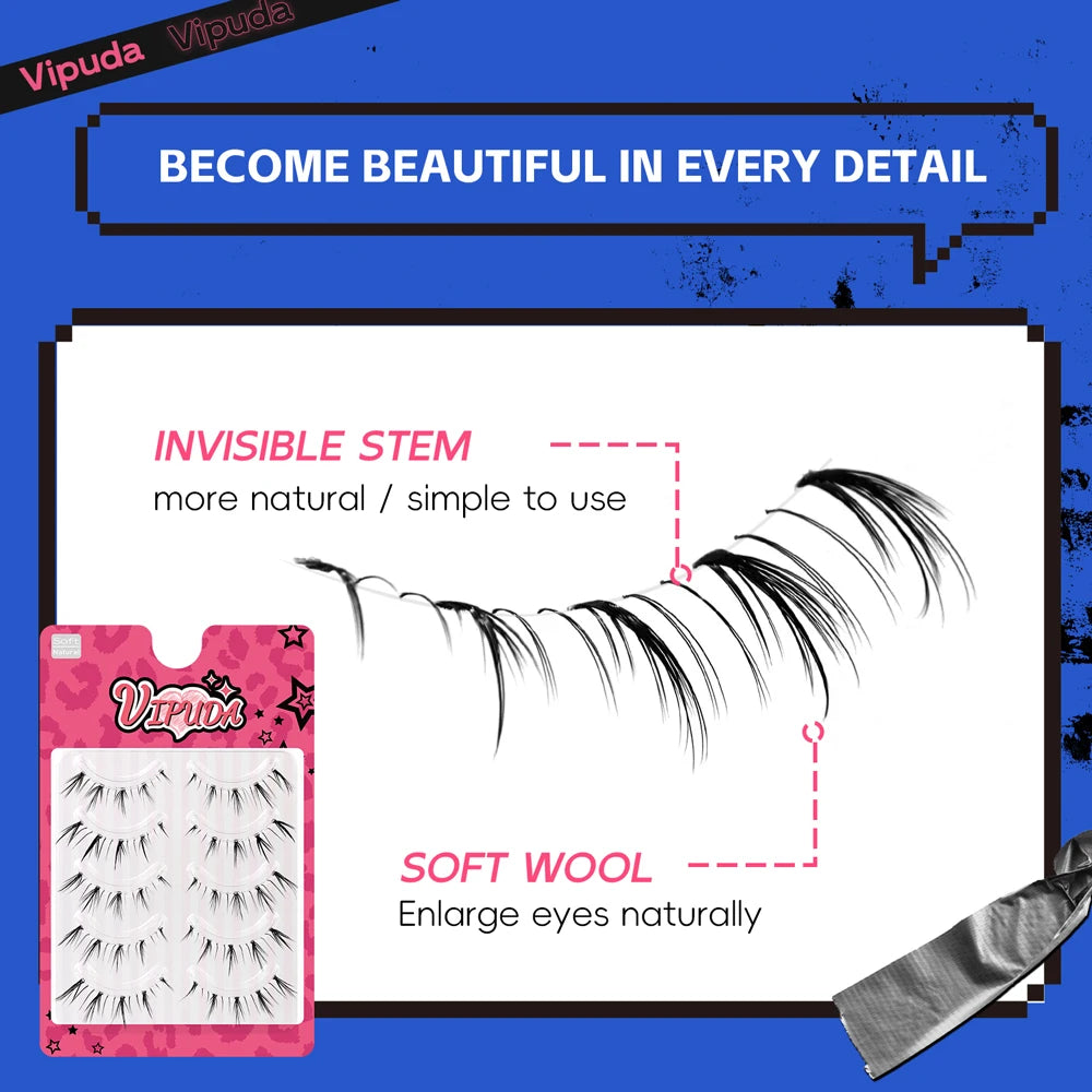 Lower Lashes 5 Pairs Clear Band Bottom Lashes Natural Wispy Handmade under Eye Lashes Extensions Soft Fake Lashes Pack