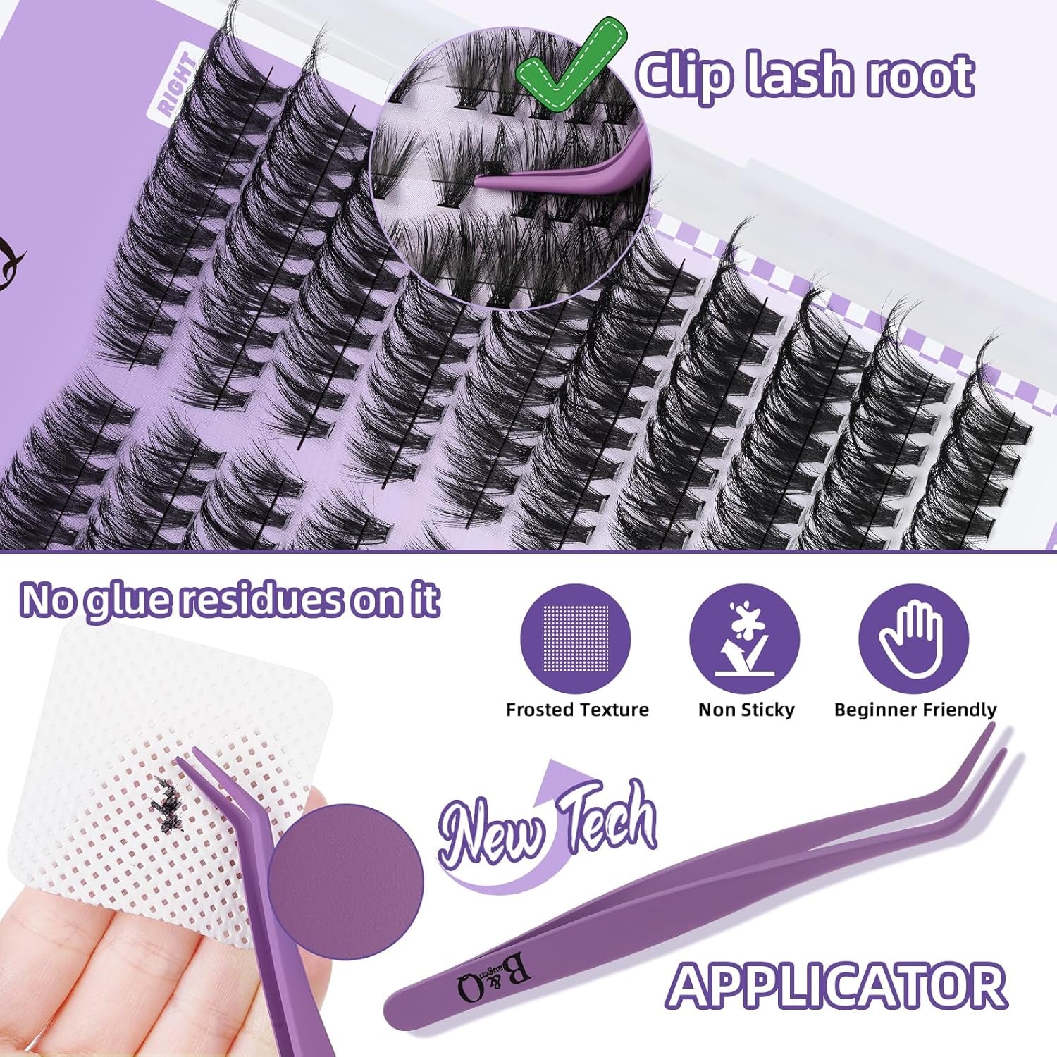 Cat Eye Lash Clusters Kit Wispy Lash Extension Kit D Curl Eyelash Clusters Kit Left & Right Cluster Eyelash Extensions 200PCS Cluster Lashes Kit with Lash Bond and Seal&Tweezer（Kit-Cat Eye 60D+80D）
