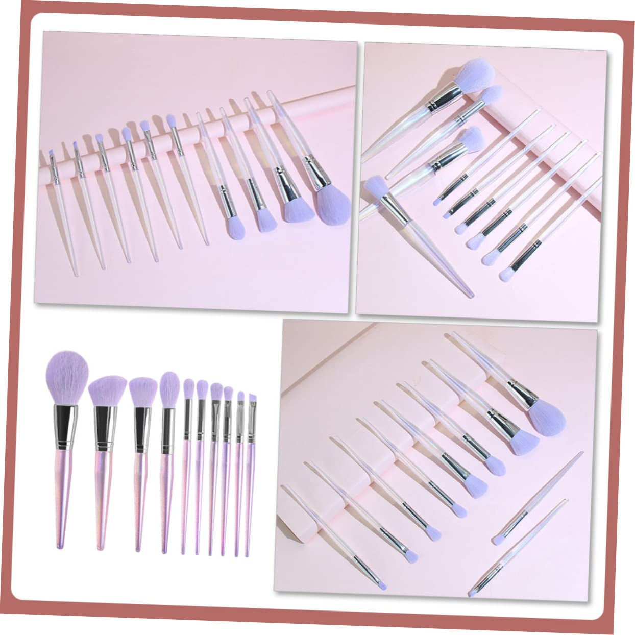 Complete Women'S Makeup Brush Set 10Pcs Amethyst Makeup Brushes for Daily Use Travel and Professional Application