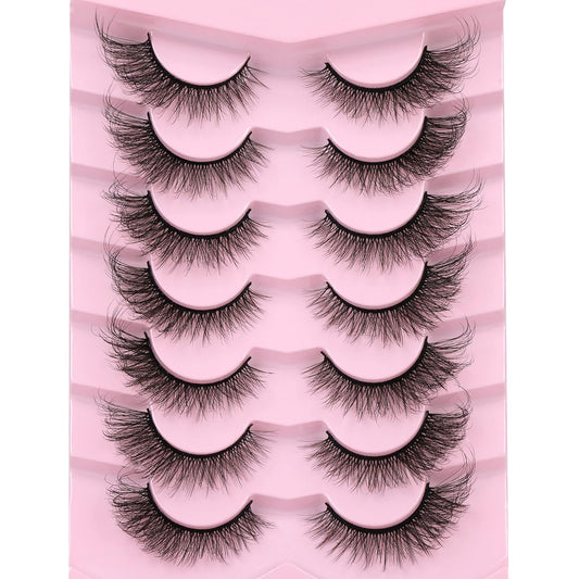 Cat Eye Lashes Natural Look Fluffy Wispy False Eyelashes Pack 20MM 3D Mink Lashes Fluffy Natural False Lashes 7 Pairs by