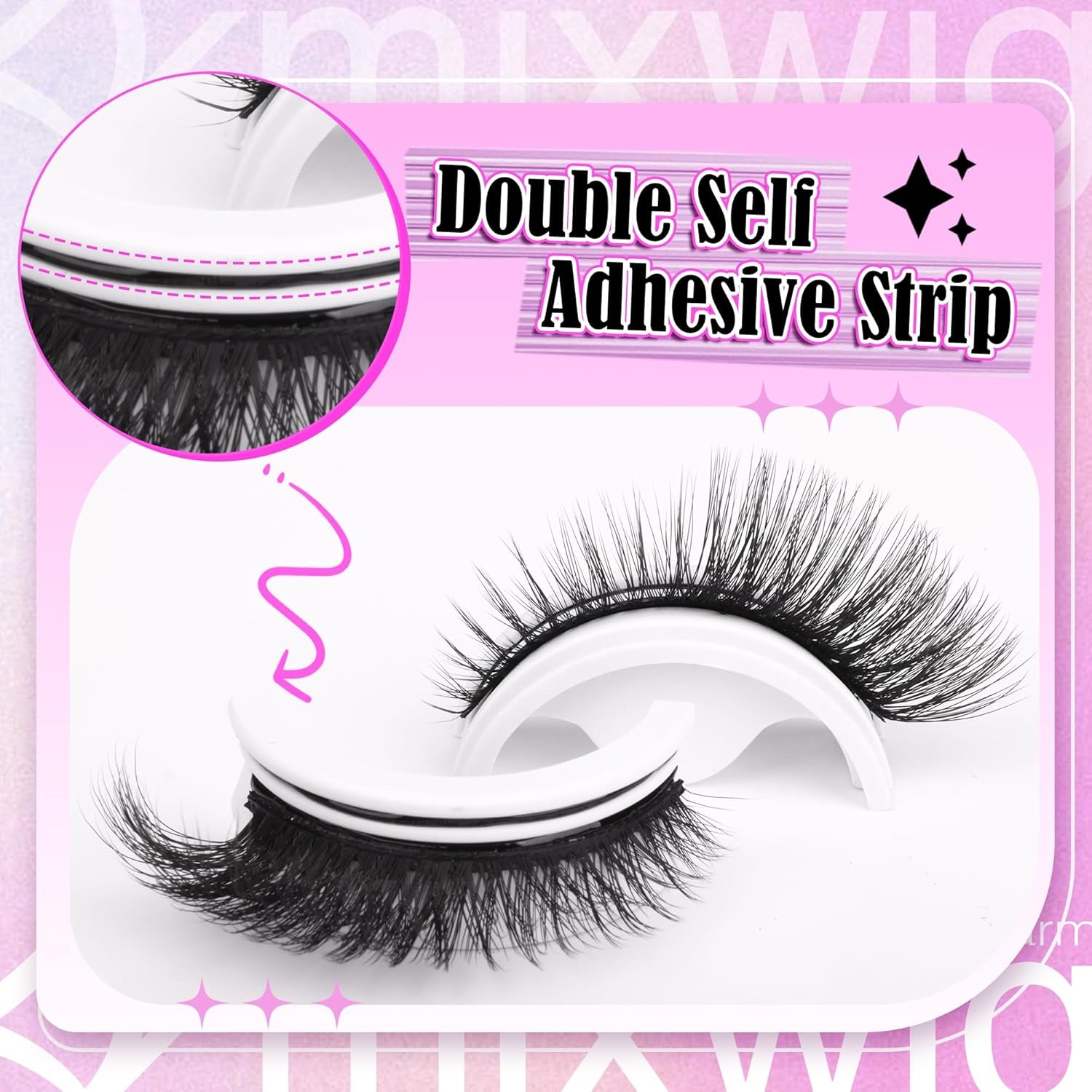 Self Adhesive Eyelashes Natural No Glue Needed Eyelashes Cat Eye Lashes Wispy Self Adhesive Lashes Fluffy Strip Lashes without Eyeliner Reusable Wispy Self-Adhesive Lashes with Lash Clip and Tweezers
