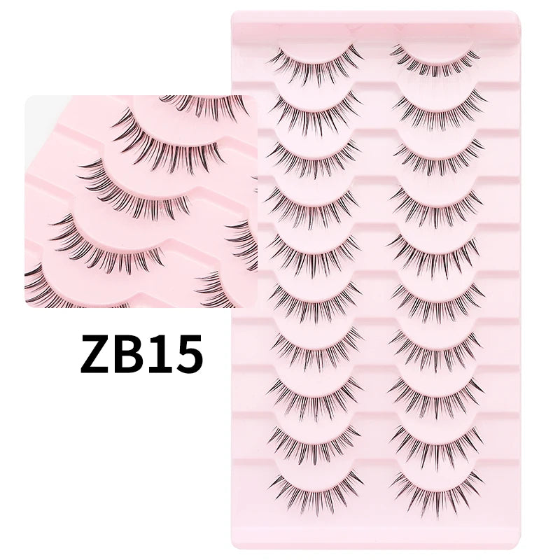 Cat Eye Lashes 10Pairs False Eyelashes Natural Eyelashes Anime Winged Clear Band Lashes Fake Eyelash Manga Lashes Makeup