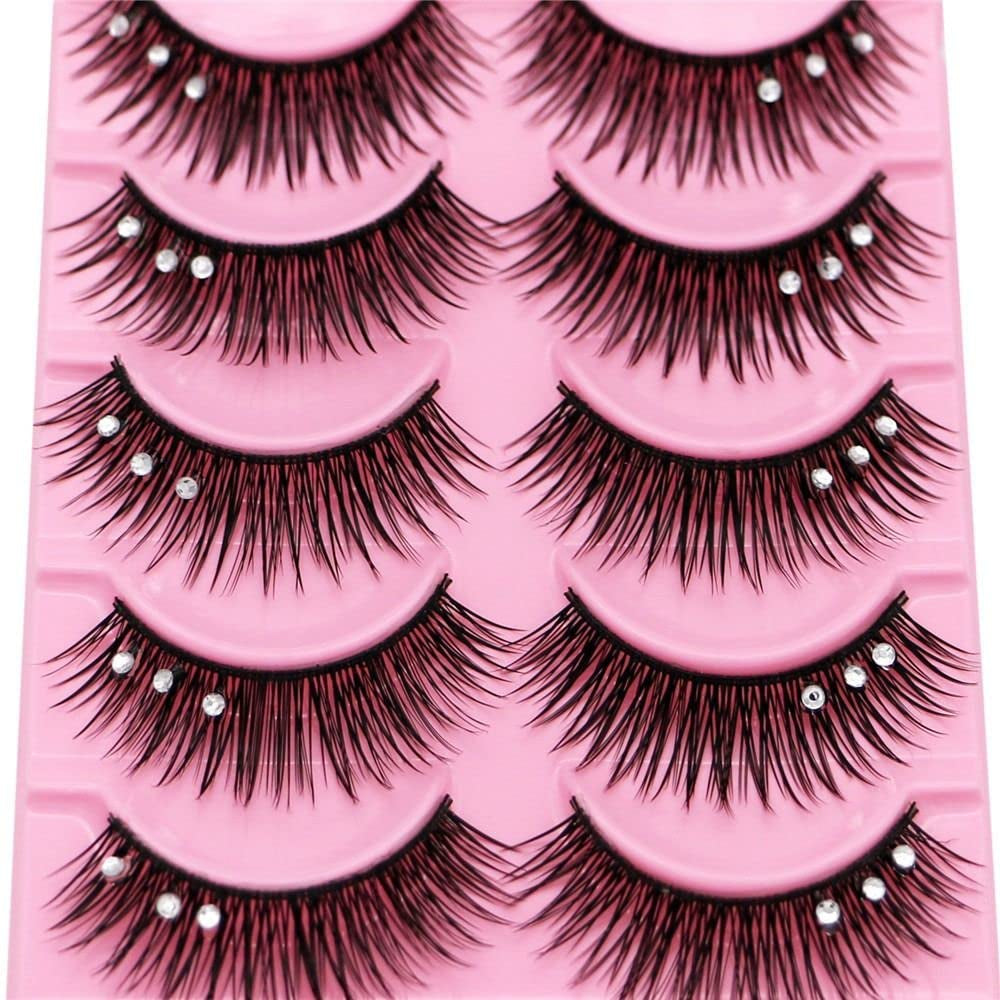 10Pair Diamond False Eyelashes for Makeup, False Eyelashes Dramatic Volume Thick Long Eye Lashes Glitter Handmade Fuffy Lashes Eye Extension