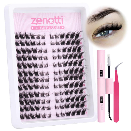 DIY Lash Extension Kit Lash Clusters Wispy Individual Lashes Cat Eye Lashes 144 Pcs Eyelash Extension Kit with Lash Bond and Seal Cluster Lashes Left & Right