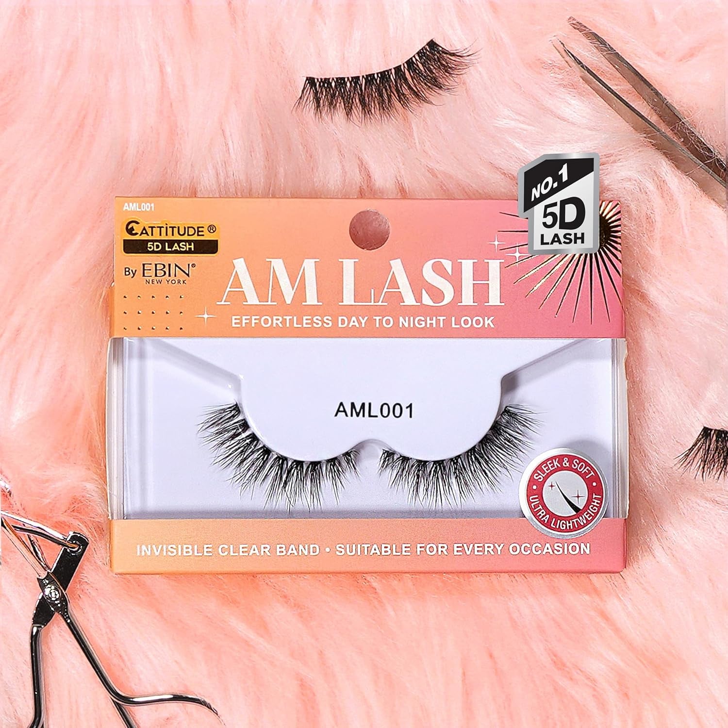 CATTITUDE 5D AM/PM False Eyelashes - Flare Volume Style, Soft Faux Mink & Ultra Lightweight, Invisible Clear Band, Easy to Apply, Reusable, Natural Everyday Look, Cruelty Free