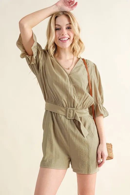And The Why Flounce Sleeves Romper with Belt