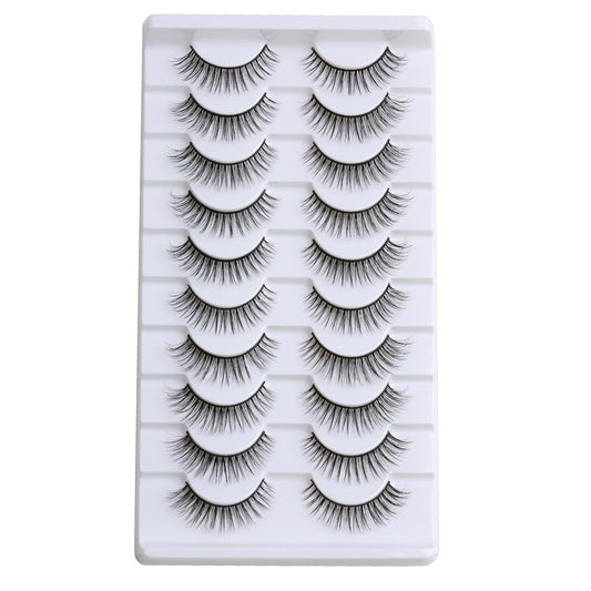 False Eyelashes 10Mm Mink Lashes Natural Look Cat Eye Lashes Strips 3D Faux Mink Lashes Soft Reusable Light Volume Fake Lashes 10 Pairs Pack