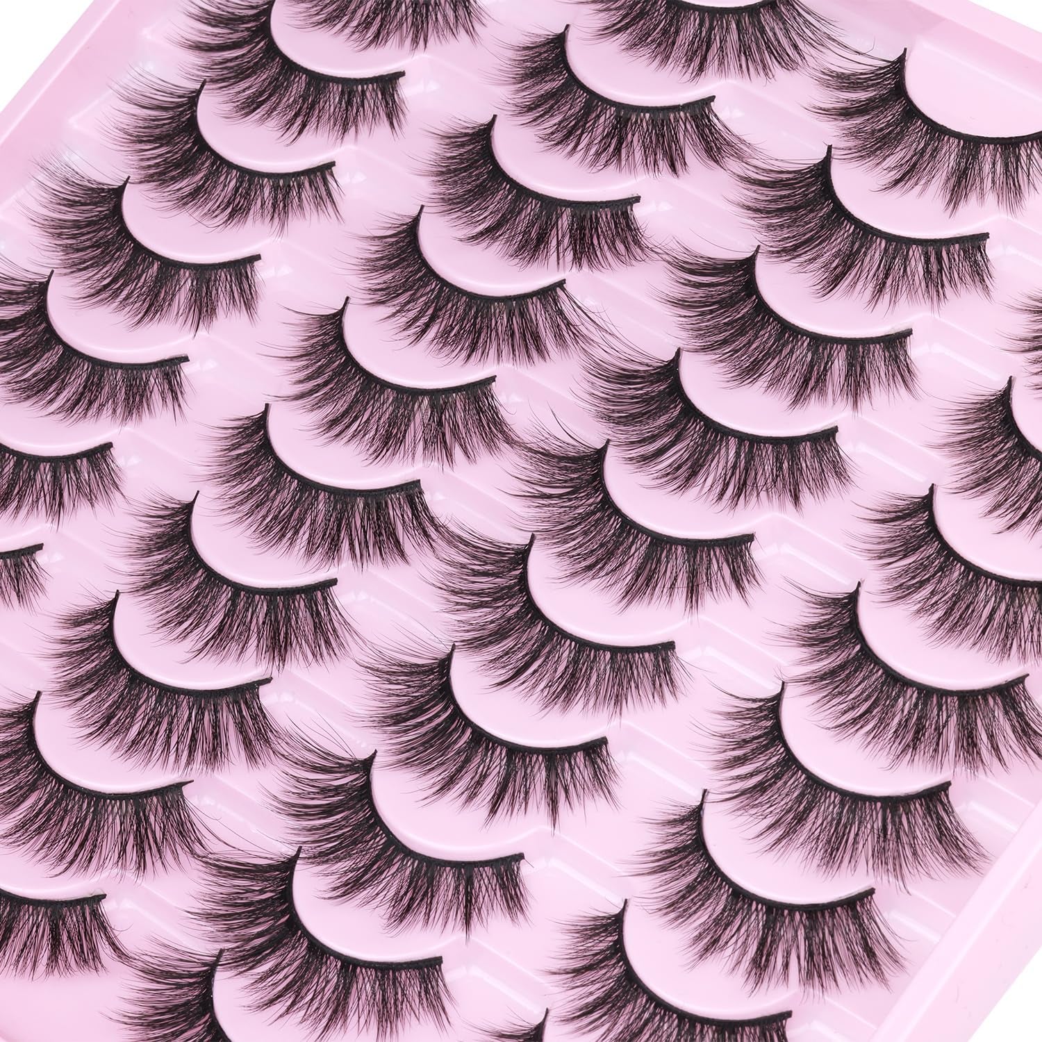 20 Pairs Lashes Wispy Faux Mink Lashes 15Mm Cat Eye False Eyelashes Natural Look 3D Volume C-Curl Strip Lashes Pack by