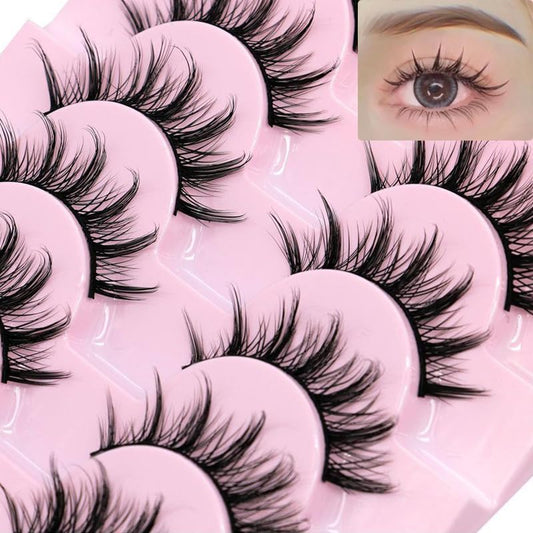 MANGA Lashes False Eyelashes Cosplay Lashes Natural Look Faux Mink 3D Fluffy Eye Lashes Cotton Band Soft Reusable Look like Extensions 10 Pairs 13Mm Cross Lashes Pack