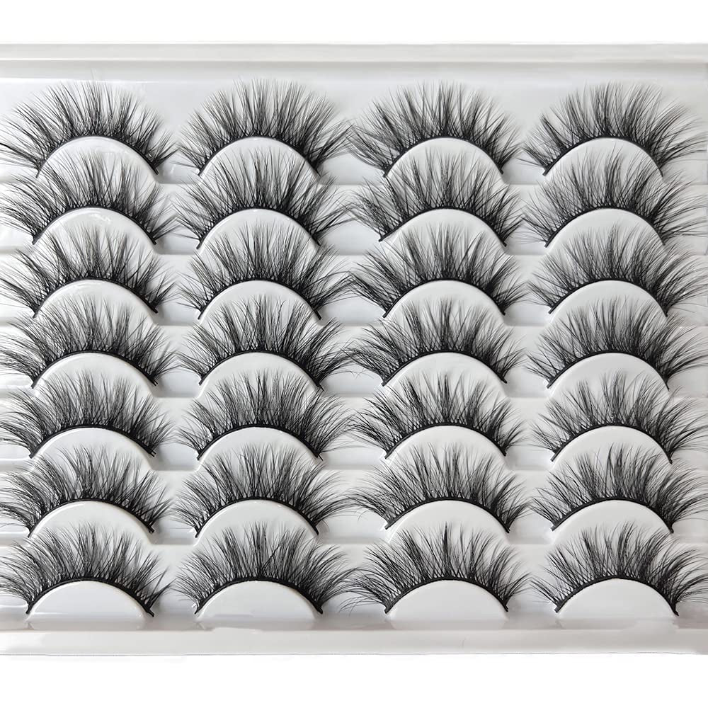 Lashes Cat Eye Lashes False Eyelashes Faux Mink Wispy Lashes 3D Cross Fluffy Eyelashes 14 Pairs Multipack (Long)