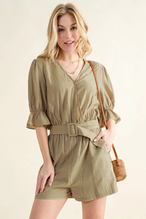 And The Why Flounce Sleeves Romper with Belt