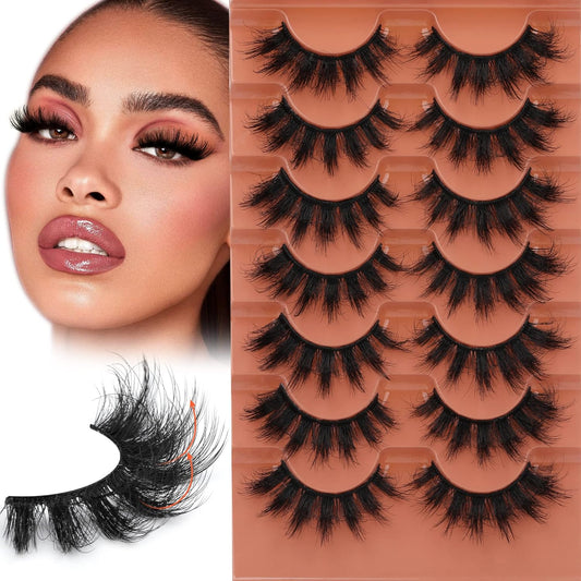 Fluff 8D False Eyelashes 20Mm Faux Mink Lashes Natural Fake Thick Volume Cat Eye Lashes 7 Pairs Multipack