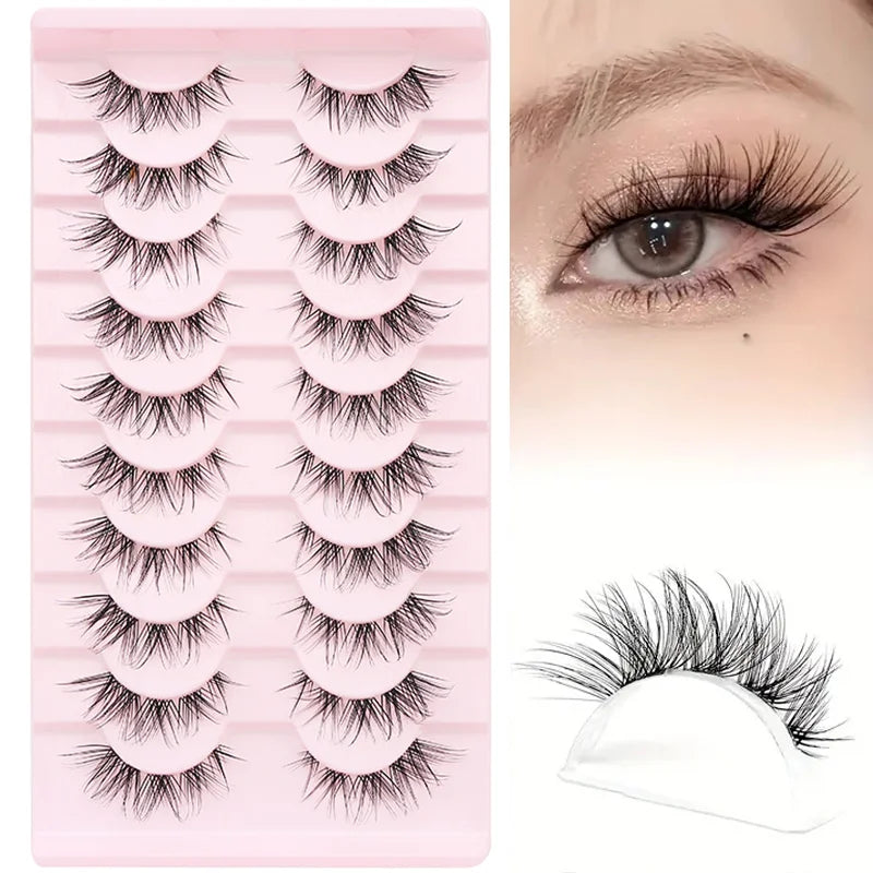 Cat Eye Lashes 10Pairs False Eyelashes Natural Eyelashes Anime Winged Clear Band Lashes Fake Eyelash Manga Lashes Makeup