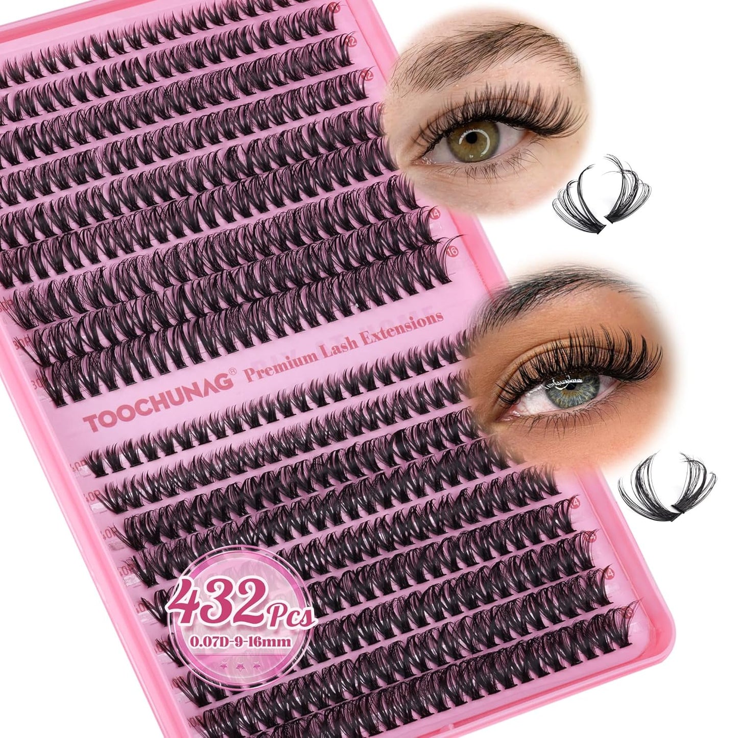Lash Clusters 432Pcs Wispy Individual Lashes Clusters 30D+40D Cluster Eyelashes Extensions 9-16Mm D Curly Eyelash Clusters for DIY Natural Lash Extension at Home