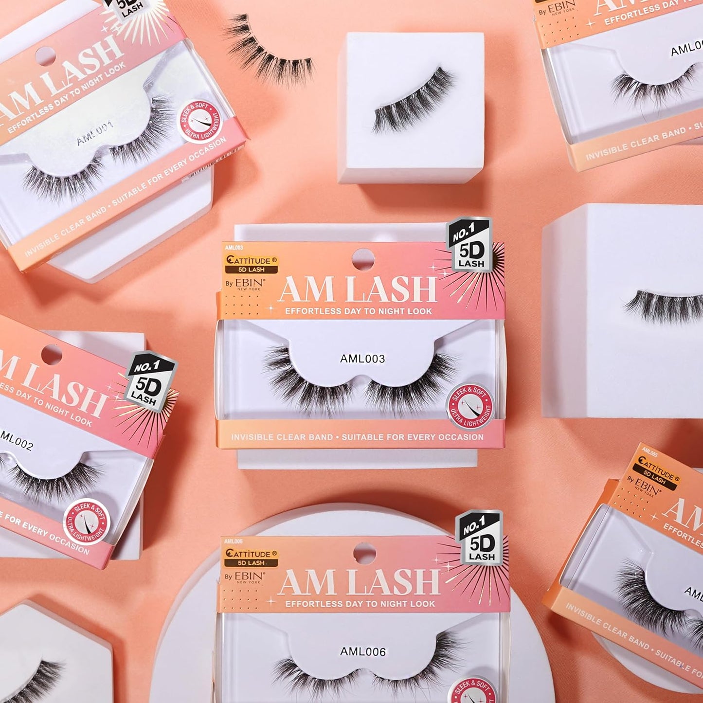 CATTITUDE 5D AM/PM False Eyelashes - Flare Volume Style, Soft Faux Mink & Ultra Lightweight, Invisible Clear Band, Easy to Apply, Reusable, Natural Everyday Look, Cruelty Free