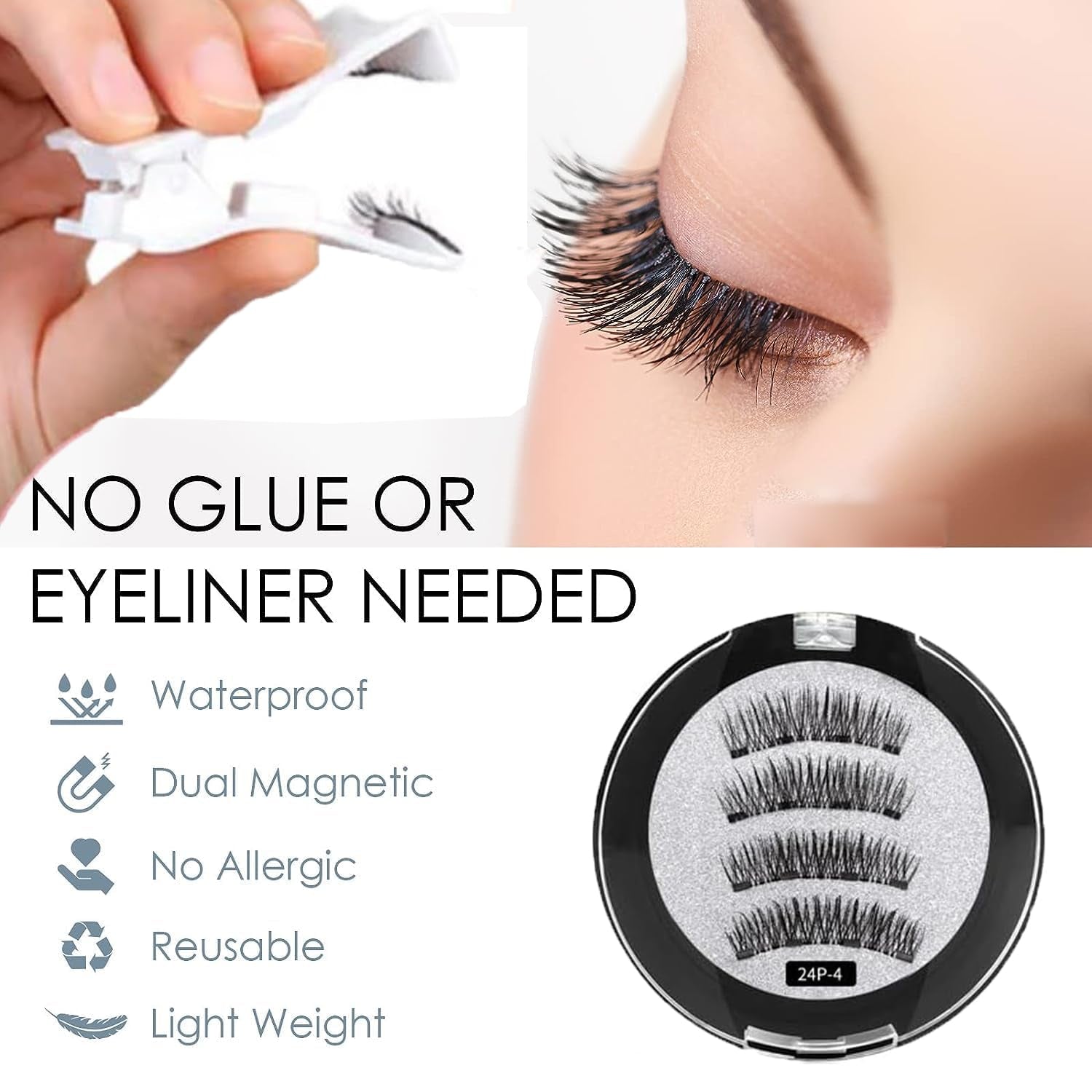 Magnetic Eyelashes Kit, Natural Cat Eye Lashes With, Reusable Magnetic Eyelashes,No Glue Needed Eyelashes with Magnets, Easy to Wear and Remove for All-Day Comfort (Fuller)