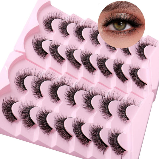 Cat Eye False Eyelashes 14 Pairs 6D Volume Natural Look Fluffy Wispy Lashes 15Mm Eye Lash Extensions Strip Fake Eyelashes Pack