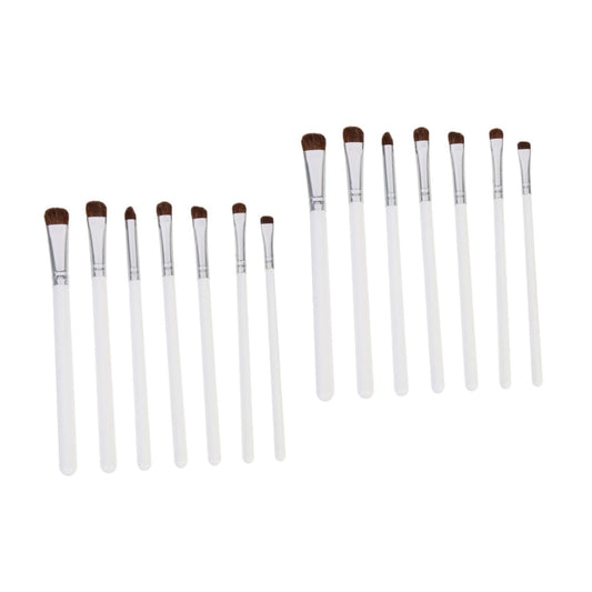 2Sets Makeup Brushes for Eye Shadow Eye Shadow Brush Set Wood Handle Long Handle Powder Applicator 7Pcs*2