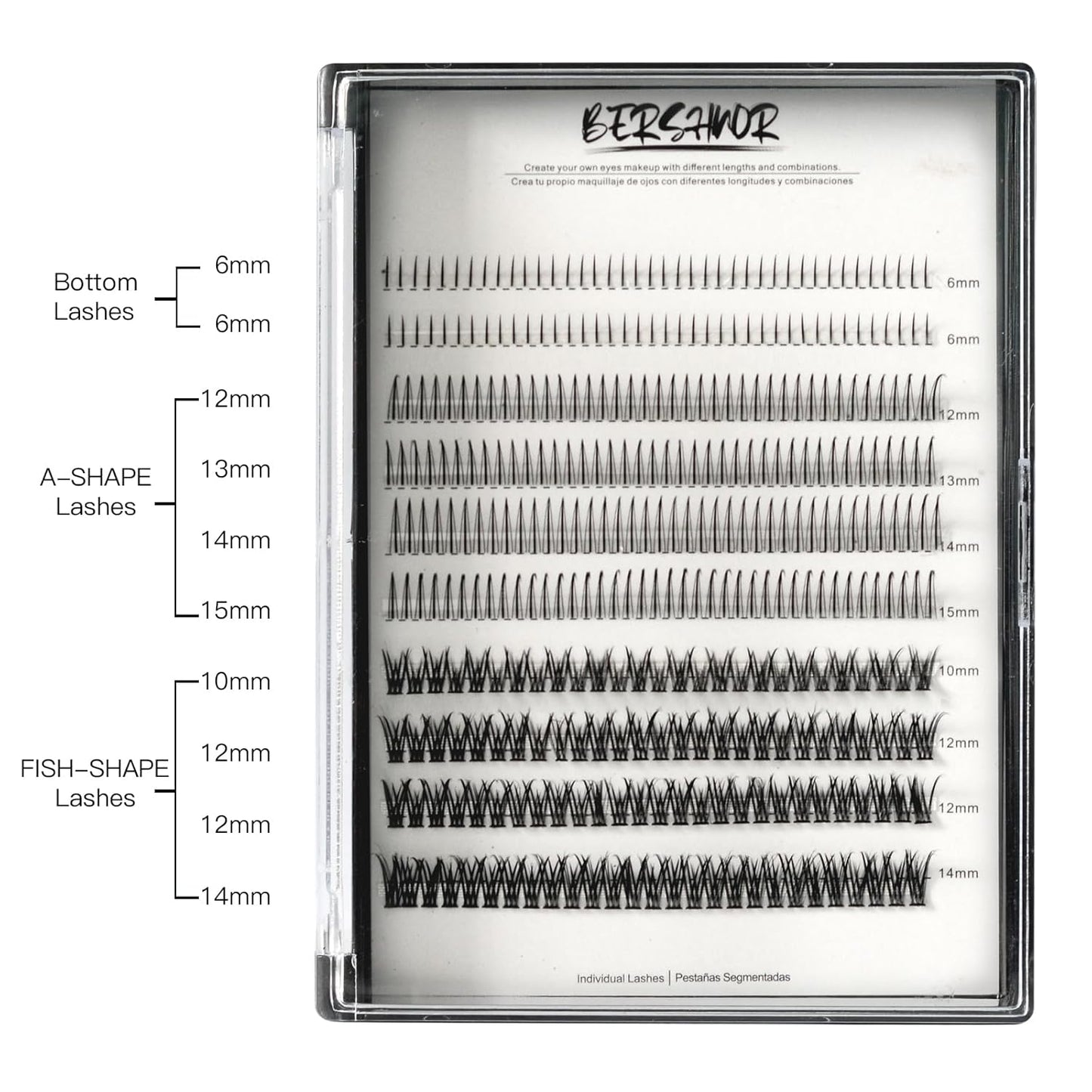 Bluesmurfs Individual False Lash DIY Eyelash Extensions 348 Clusters Lashes CD Curl Long Lashes Volume Individual Lashes Mixed Tray Faux Mink Fake Eyelashes Top Bottom Lashes DIY at Home (6-15Mm MIX)