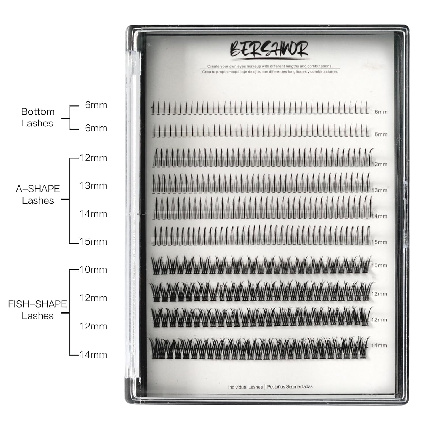 Bluesmurfs Individual False Lash DIY Eyelash Extensions 348 Clusters Lashes CD Curl Long Lashes Volume Individual Lashes Mixed Tray Faux Mink Fake Eyelashes Top Bottom Lashes DIY at Home (6-15Mm MIX)